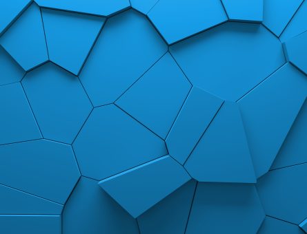 Abstract blue extruded voronoi blocks background. Minimal light clean corporate wall. 3D geometric surface illustration. Polygonal elements displacement.